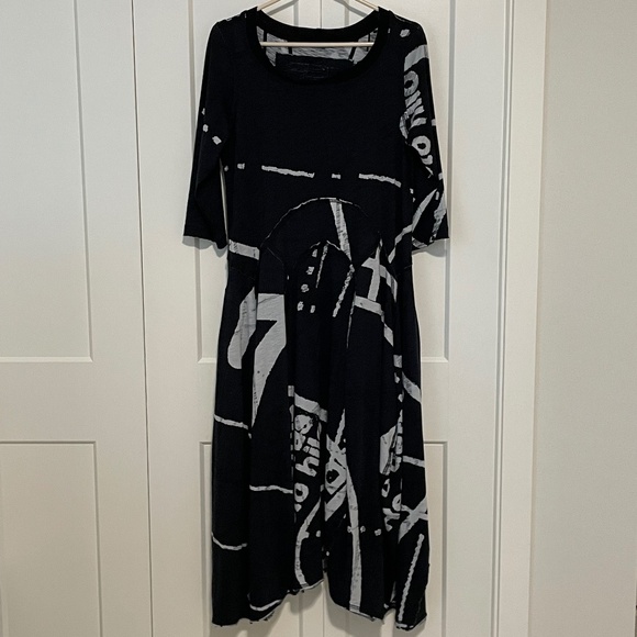 RUNDHOLZ BLACK LABEL 2022 Graphic Print Lantern Dress Cotton Pockets NWT Sz M - Picture 1 of 11
